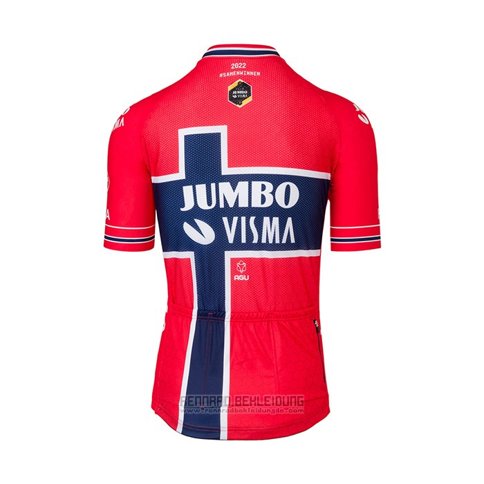 2022 Fahrradbekleidung Jumbo Visma Rot Blau Trikot Kurzarm und Tragerhose